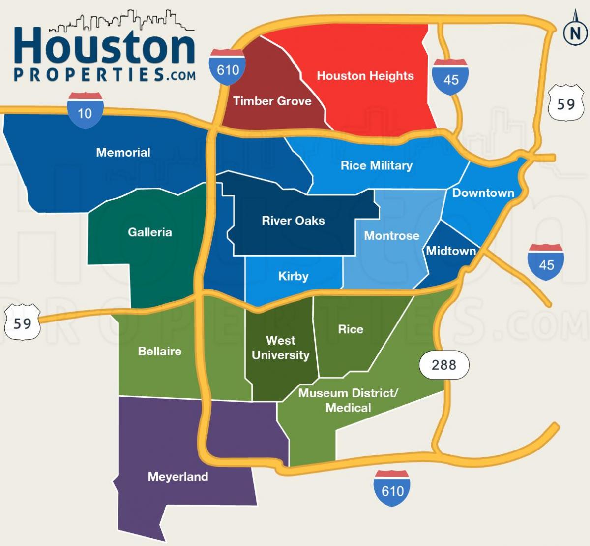 mapa Houston auzoetan