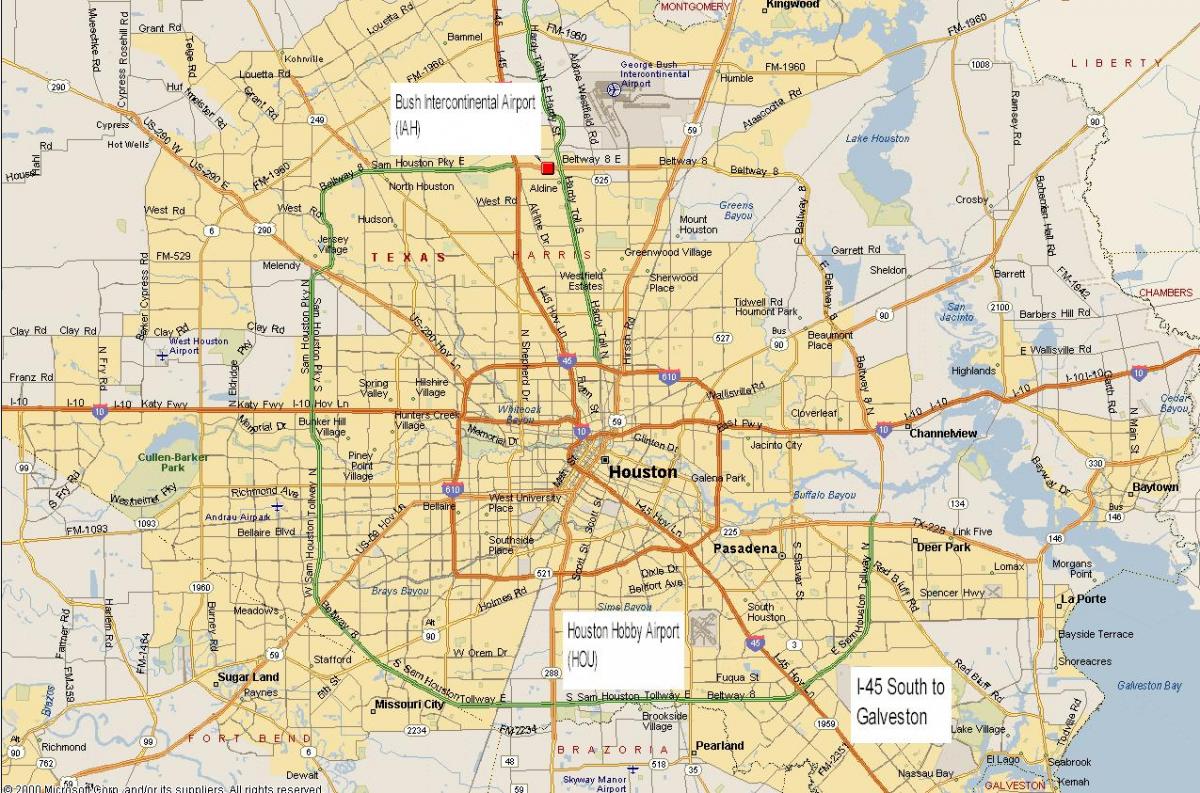 mapa Houston metro area