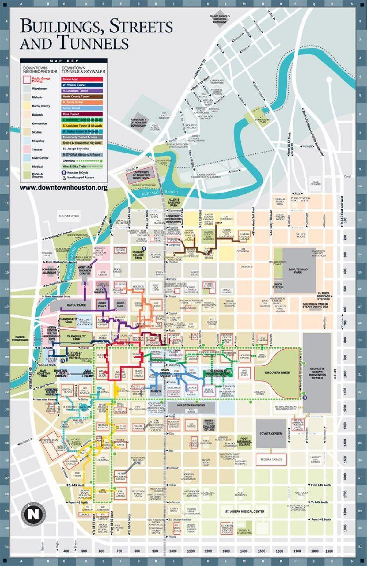 downtown Houston tunela mapa